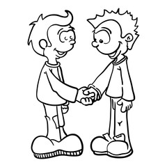 black and white two boys shaking hands