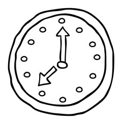 black and white wall clock cartoon doodle