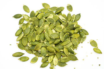 Pumpkin seeds on a white background