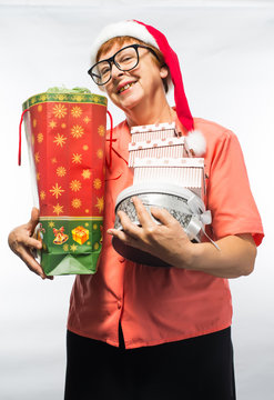 old woman with gifts