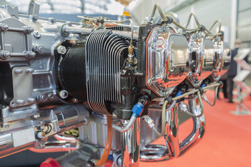 Piece of equipment of the aircraft engine closeup