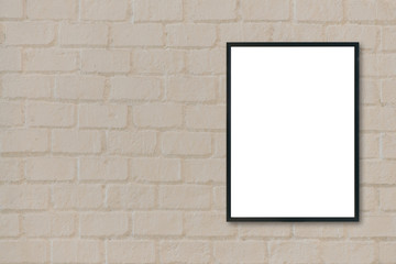 Mock up blank poster picture frame on brick wall.