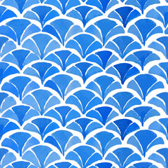 Fototapeta na wymiar Watercolor blue japanese pattern.
