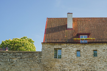 Medieval stone house facade