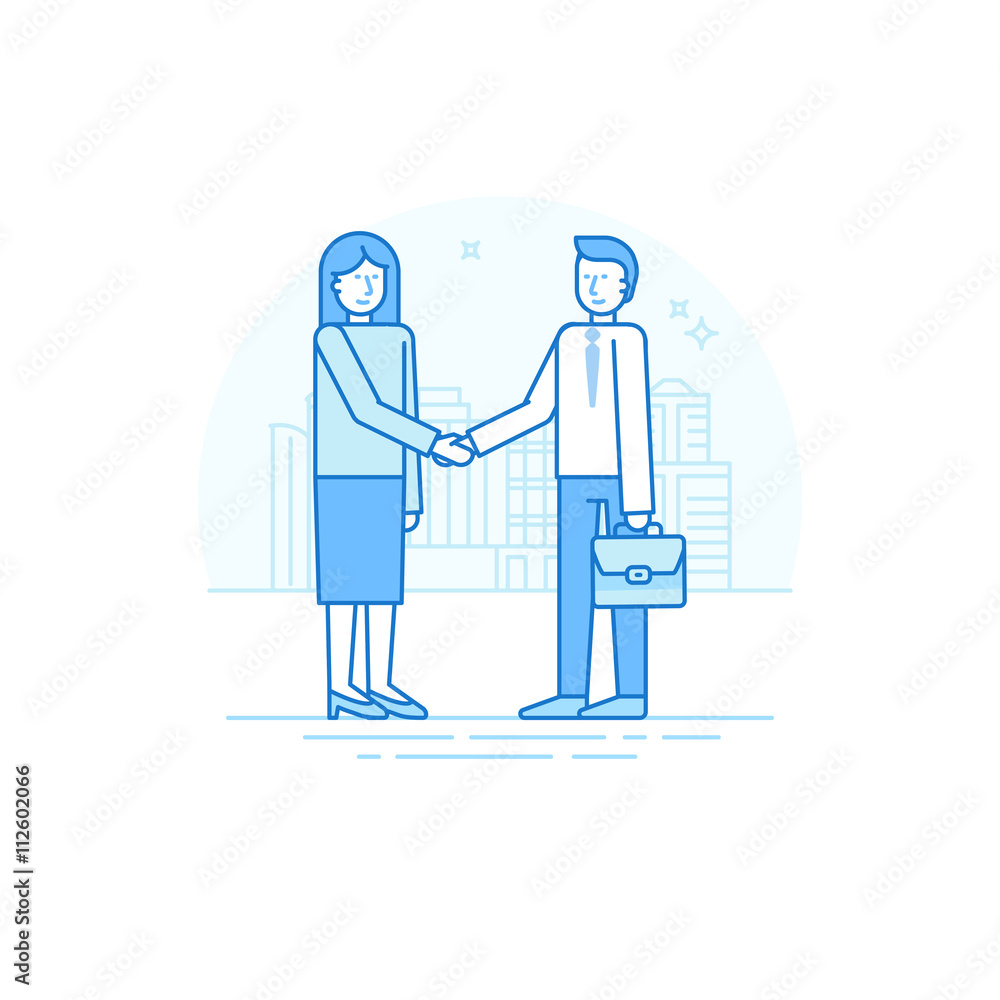 Poster vector illustration in trendy flat linear style in blue colour
