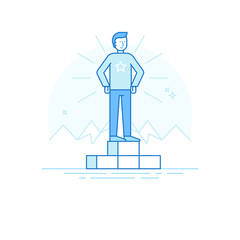 Vector illustration in trendy flat linear style in blue colour