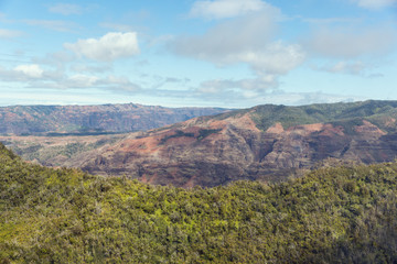 Approaching Waimea Canyon. Approaching the canyon by helicopter from the west
