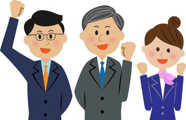 ビジネスマン　チーム　ガッツポーズ