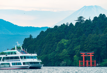 Majesty of Mount Fuji over Lake Ashi in Hakone - Japan