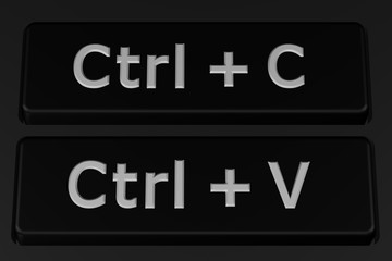 Concept: Copy paste buttons. 3D rendering.