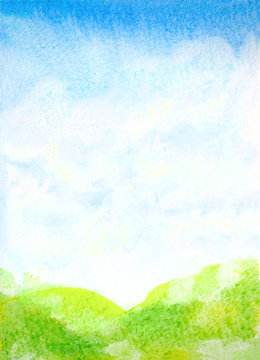 watercolor hand painted landscape illustration with abstract sky