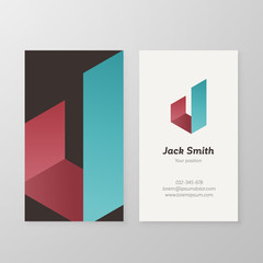 Business card isometric logo letter J vector template.