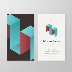 Business card isometric logo letter M vector template.