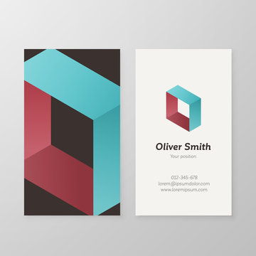 Business card isometric logo letter O vector template.
