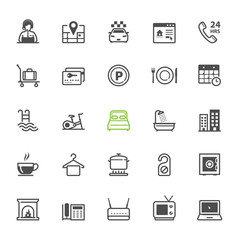 Hotel and Hotel Amenities Services icons with White Background
