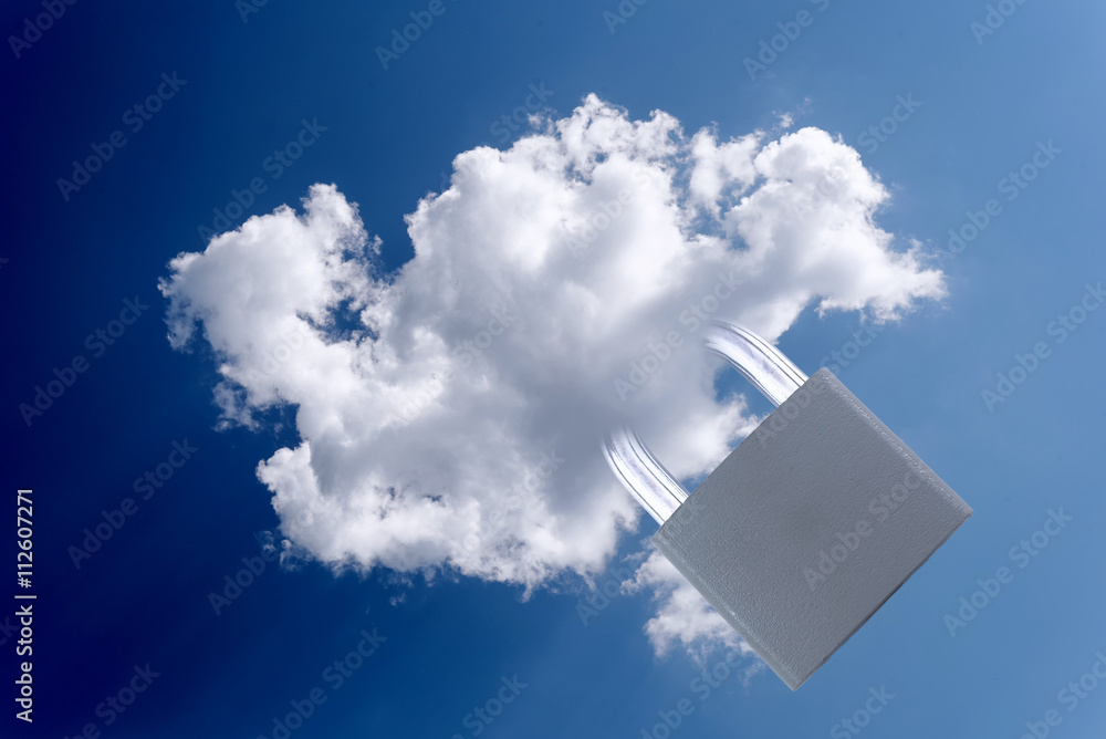 Wall mural padlock and cloud security concept