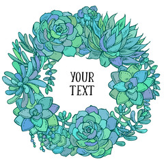 Hand drawn watercolor succulent wreath.