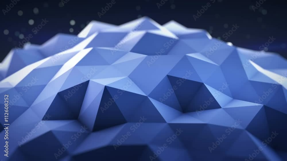 Poster blue polygonal shape vibrating. abstract geometrical modern background. semless loop 3d render smoot