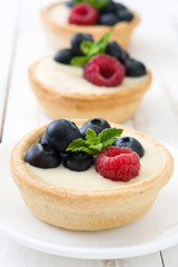 Delicious tartlets with raspberries and blueberries
