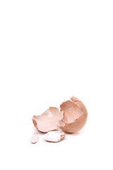 a cracked eggshell, broken eggshell on white background