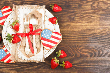 Tableware and silverware with strawberry