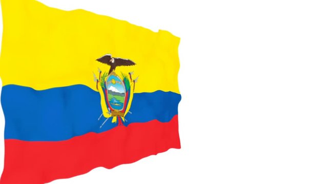 Flag of Ecuador. Official Ecuador flag. Isolated waving Ecuador national flag on green background.