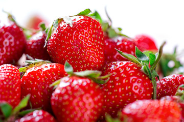 fresh strawberries close up photo with white space