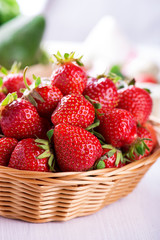Fresh strawberry harvest in the basket