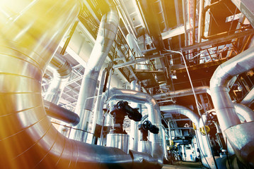 Industrial zone, Steel pipelines in blue tones
