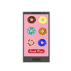 Online order sweets and cookies via internet. Flat design. Vector illustration