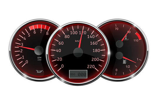 Car dashboard - speedometer, tachometer, fuel and temperature gauge