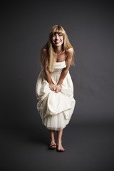 Fototapeta premium Excited bride looking at camera, portrait