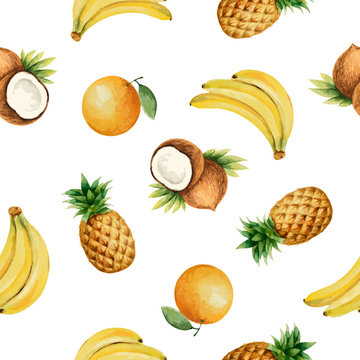 Seamless pattern with watercolor fruit.