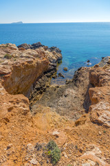 Rocky beach in Mykonos, Cyclades, Greece.