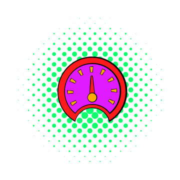 Red speedometer icon, comics style