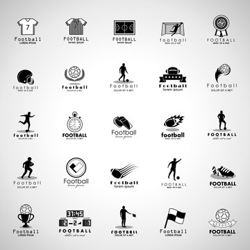 Football Icon Set - Isolated On Gray Background. Vector Illustration, Graphic Design