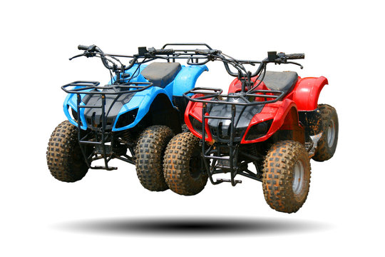 Red and blue ATV quad bike in Thailand,  isolated on white background