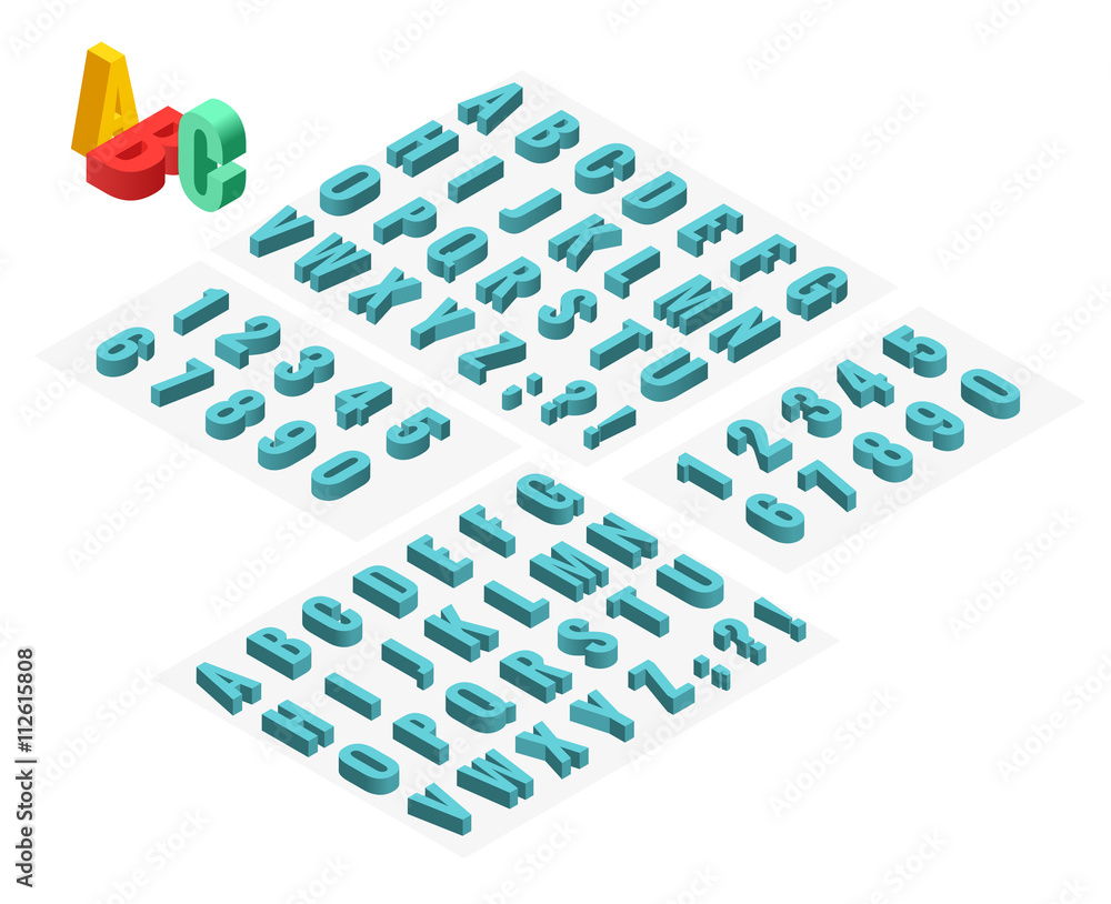 Fototapete 3d isometric alphabet vector font. isometric letters, numbers and symbols. three-dimensional stock v