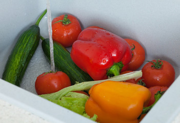 Woman hands washing paprika under the tap