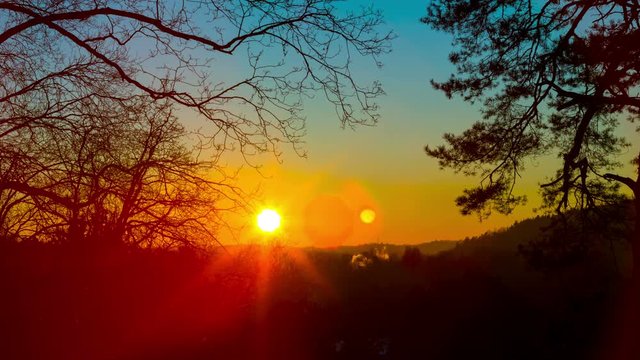Sunset in winter, 4k, time-lapse