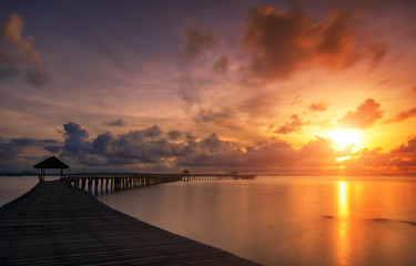 Seascape during sundown. Beautiful natural summer seascape