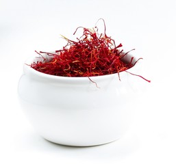 Saffron isolatated on white, selective focus