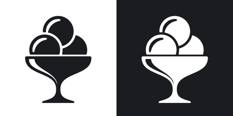 Ice cream icon, vector. Two-tone version on black and white back