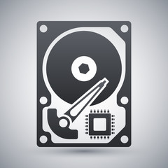 Vector HDD icon. Hard Disk Drive simple icon on a light gray bac