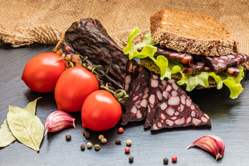 sandwich with sausage and vegetable