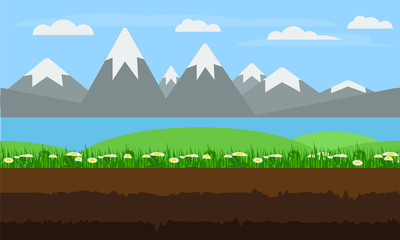 Seamless cartoon nature landscape, flat game background vector.