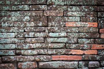 Old brick wall. brick texture. brick pattern. Part of brick wall in vignette for background and design with copy space for text or image. Dark edged.