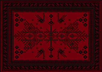 Luxury carpet with ethnic patterned tree and birds in red and maroon shades
