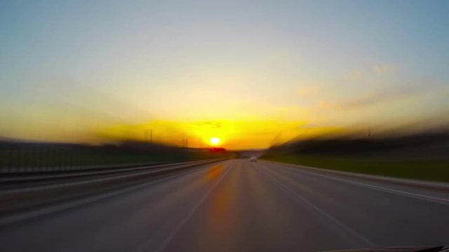 Road at sunset, 4k time-lapse