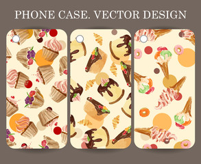 Food design phone case caver. Decorative hand drawn dessert backgrounds for your gadget